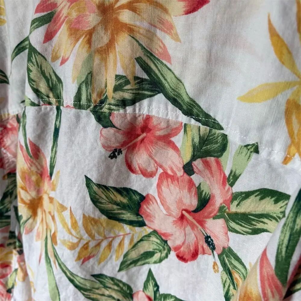 Caribbean Men's 3XB Hawaiian Floral Button-Up Shirt Multicolor Linen Blend - Picture 4 of 6